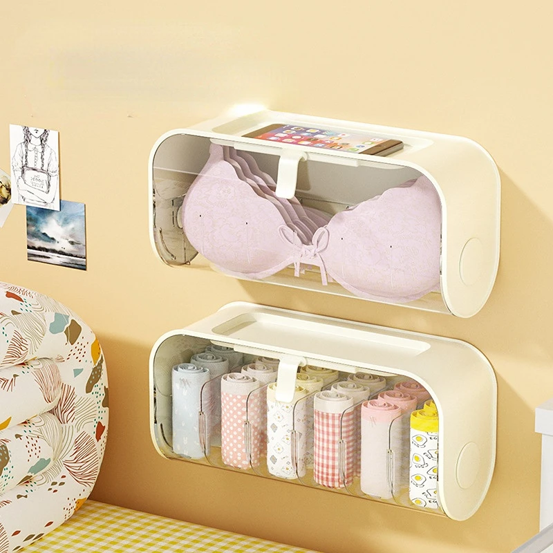 2pcs Wall Mounted Underwear Storage Box, Wall Mounted Socks And Panties  Storage Box Punch-free Multifunctional Organiser