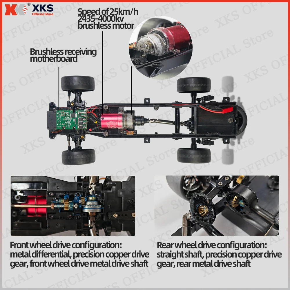 XKS WPL D14S 1/10 2435 브러시리스 모터 전동 RC 드리프트 & 클라이밍 트럭 2.4G 리모컨 LED 오프로드 장난감 소년용 선물