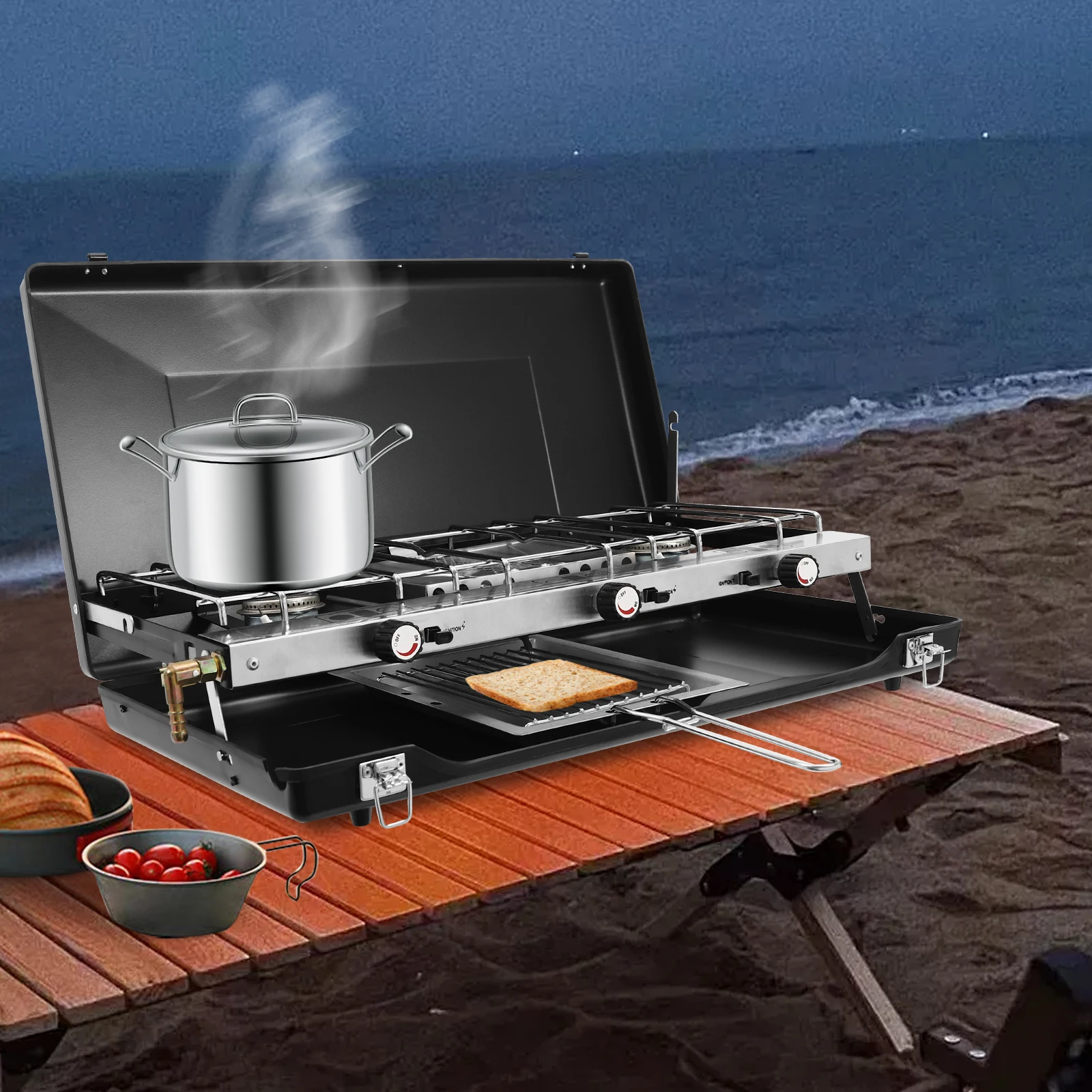 Camping Stove Portable Grill 3-burner 1