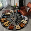 Guitar Pattern Round Area Carpets Teens Dorm Bedroom Bedside Foot Mat Living Room Dining Room Non-slip Chair Mat Home Decor Rugs 6