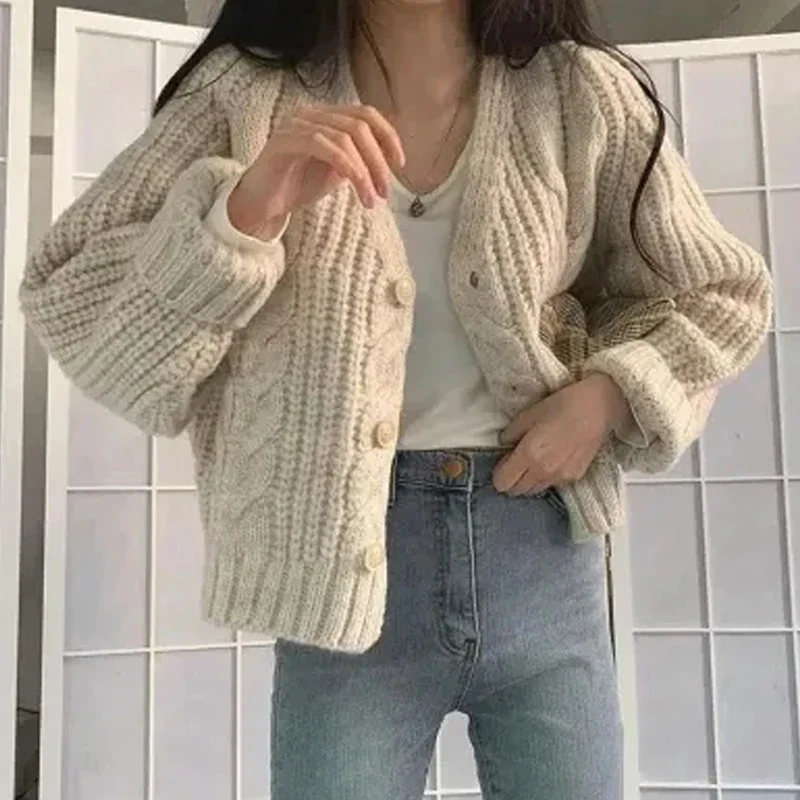 

Женский трикотажный кардиган с V-образным вырезом, с длинным рукавом