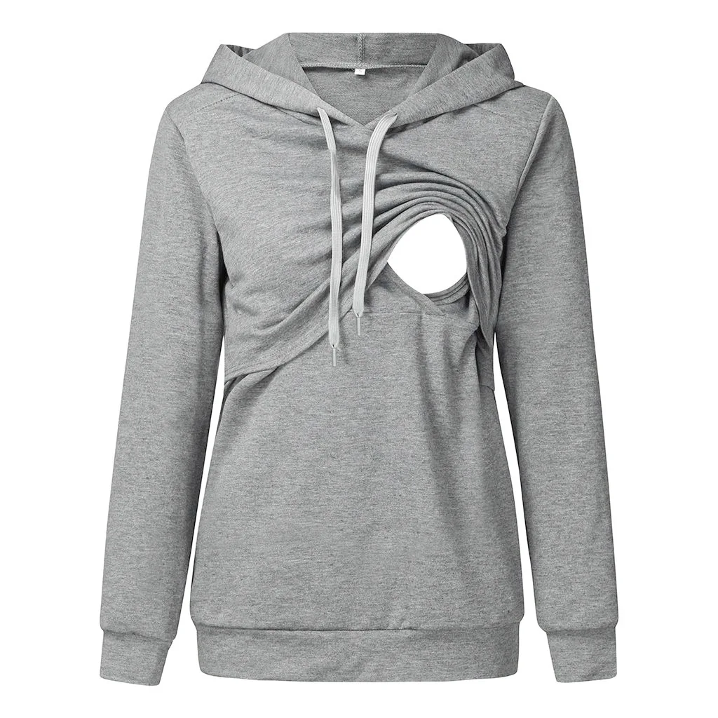 New Womens Maternity Nursing Hoodie Sweatshirt Hoodies Long Sleeve Breastfeeding Pregnancy Top Kangaroo Pocket Clothes 2