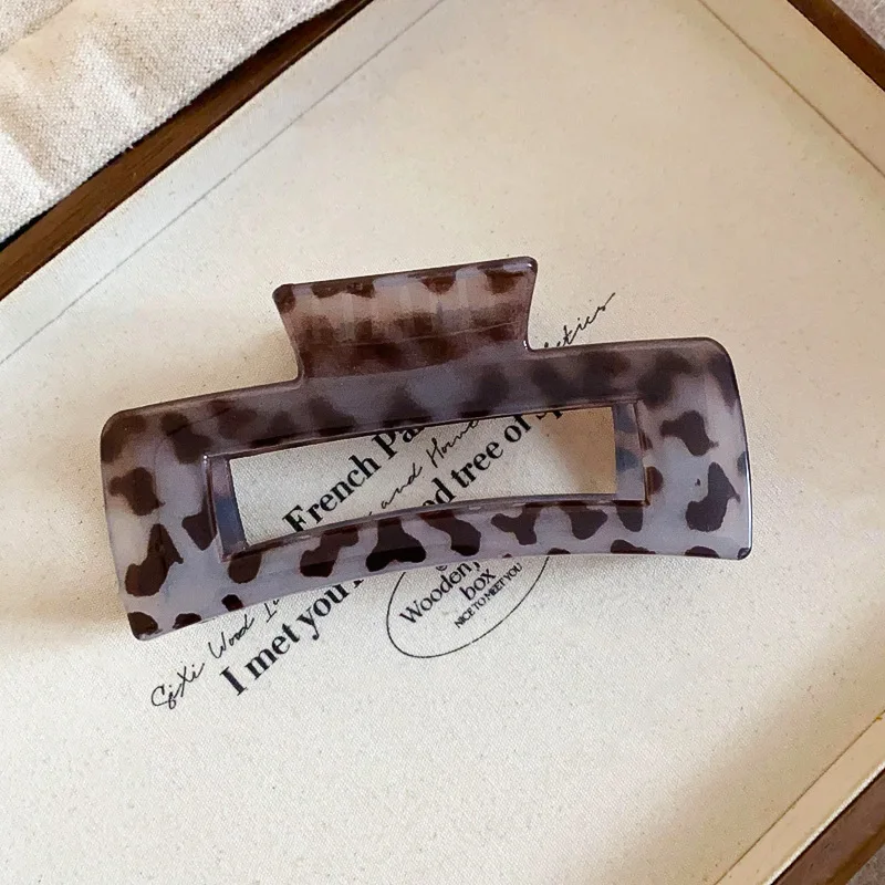 Leopard Print Large Square Hollowed Acrylic Crab Hair Clip Back Head Updo Temperament Simple Shark Clip New Vintage Accessories