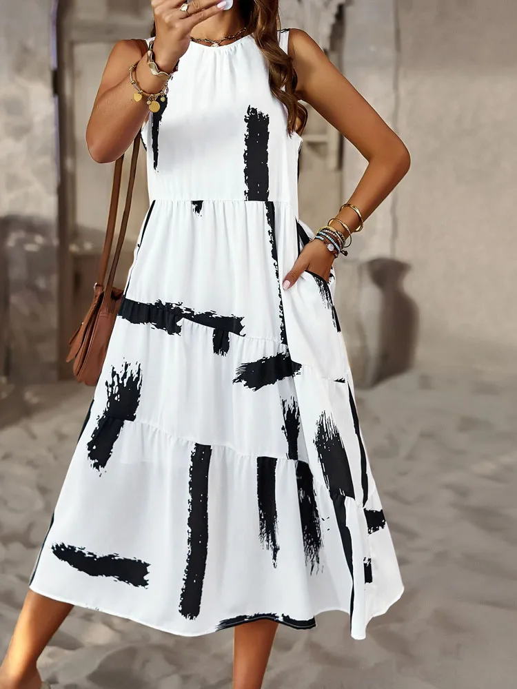 

Богемская Лето с цветочным принтом, платья для женщин, 2023 На бретелях, сексуальные Свободный, подходит для праздника, Карманы, элегантное платье Макси