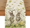 Easter Bunny Eggs Butterfly Floral Linen Table Runner Holiday Party Decor Spring Kitchen Dining Table Runner Easter Decorations 1