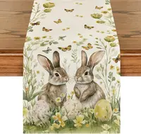 Easter Bunny Eggs Butterfly Floral Linen Table Runner Holiday Party Decor Spring Kitchen Dining Table Runner Easter Decorations 1