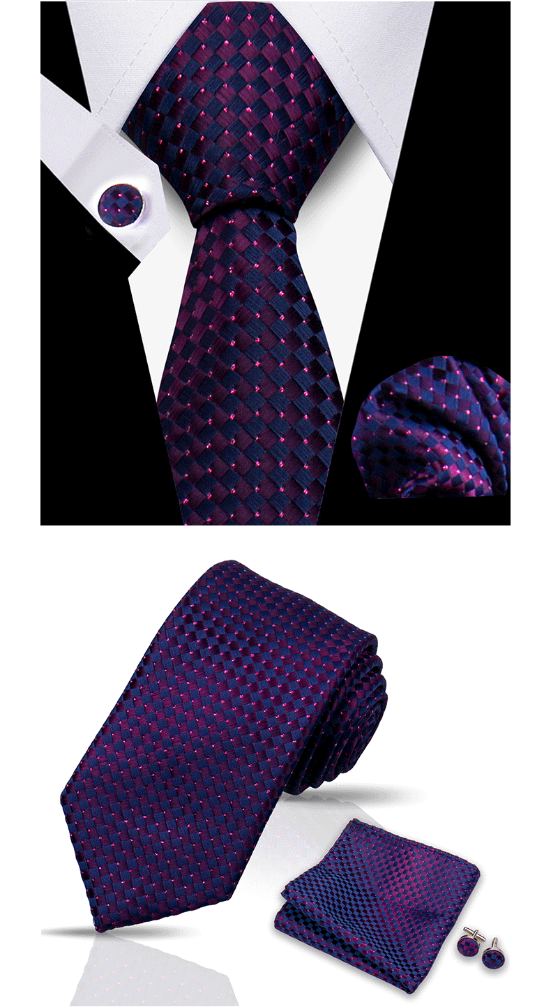Krawatte für Männer, klassisch, kariert, Taschentücher, rote Krawatte, Manschettenknöpfe für Männer, Bluse, Business, Hochzeit, Accessoires, Damen, Kragen, Mann, Geschenk – Detail 5