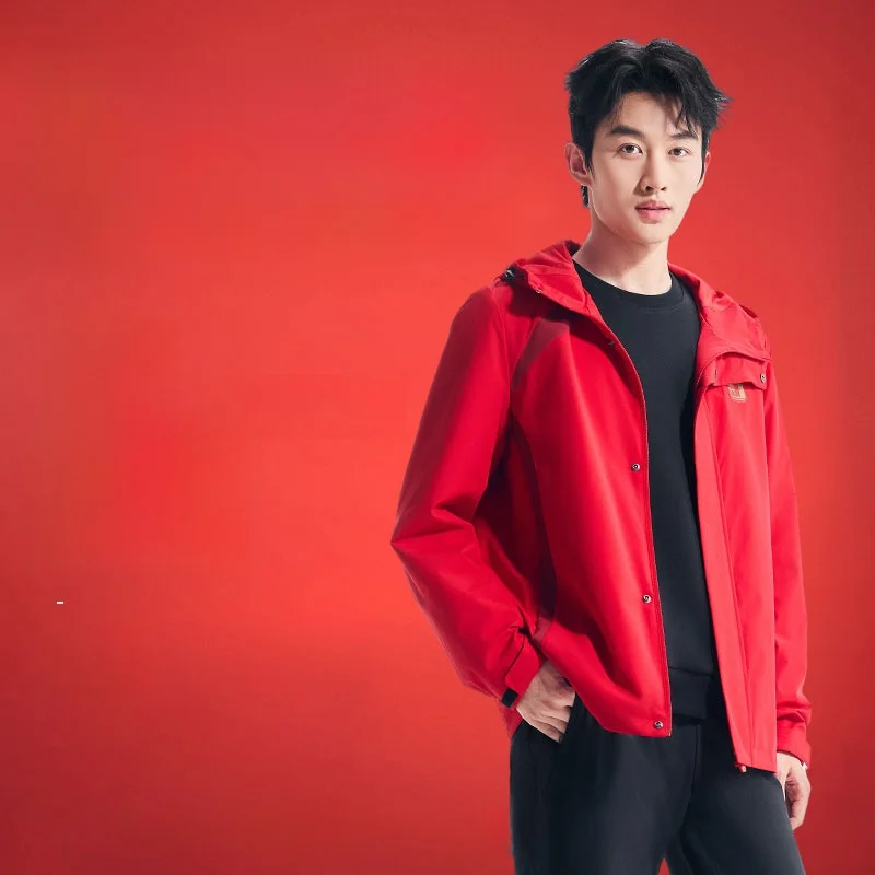 남성용 윈드브레이커 재킷 방풍 방수 캐주얼 스타일 스탠다드 핏 후드付き 긴소매 프린트 폴리에스터 섬유