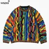 Heavy Industry Striped Knitted Sweater Ethnic Style Fashion Colorful Splicing Sweater Mens Pullover Sweater 2