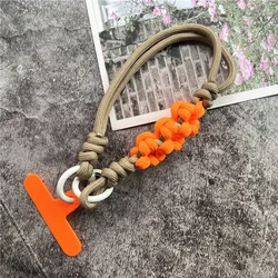 Handmade Floral Phone Charm Lanyard with Exquisite Keyring and Wrist Strap (Brown)