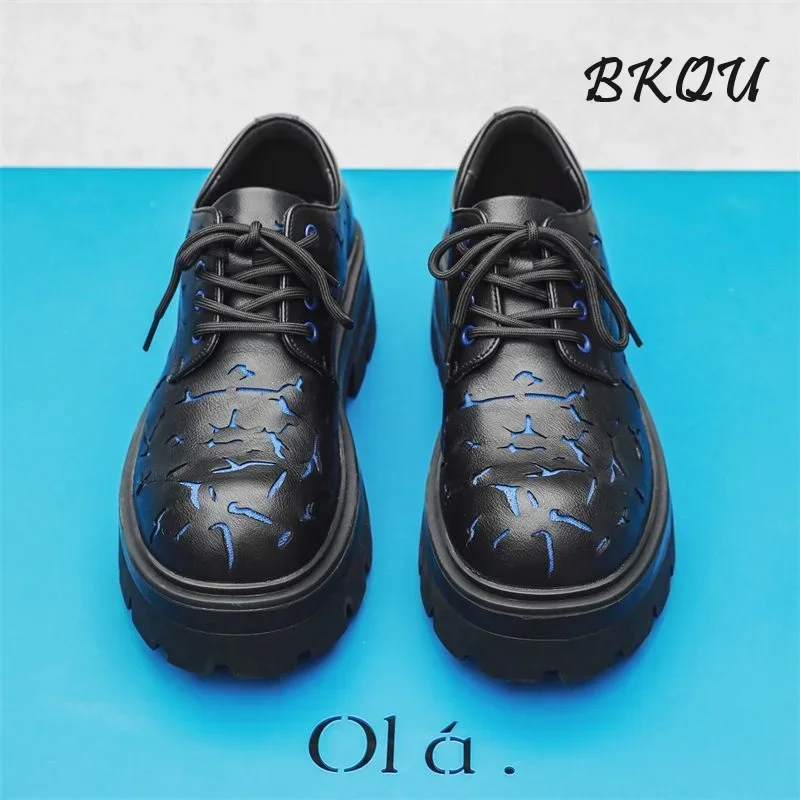 BKQU 2024 Spring New Burst Casual Big Head Men's Niche 7CM Platform Increase Men's Derby Shoes