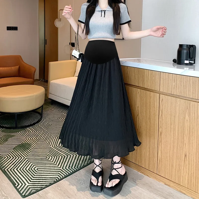 Maternity High Waist A- Line Skirt Pleated Spring Summer Women's Outerwear Slimming Half-length Skirt