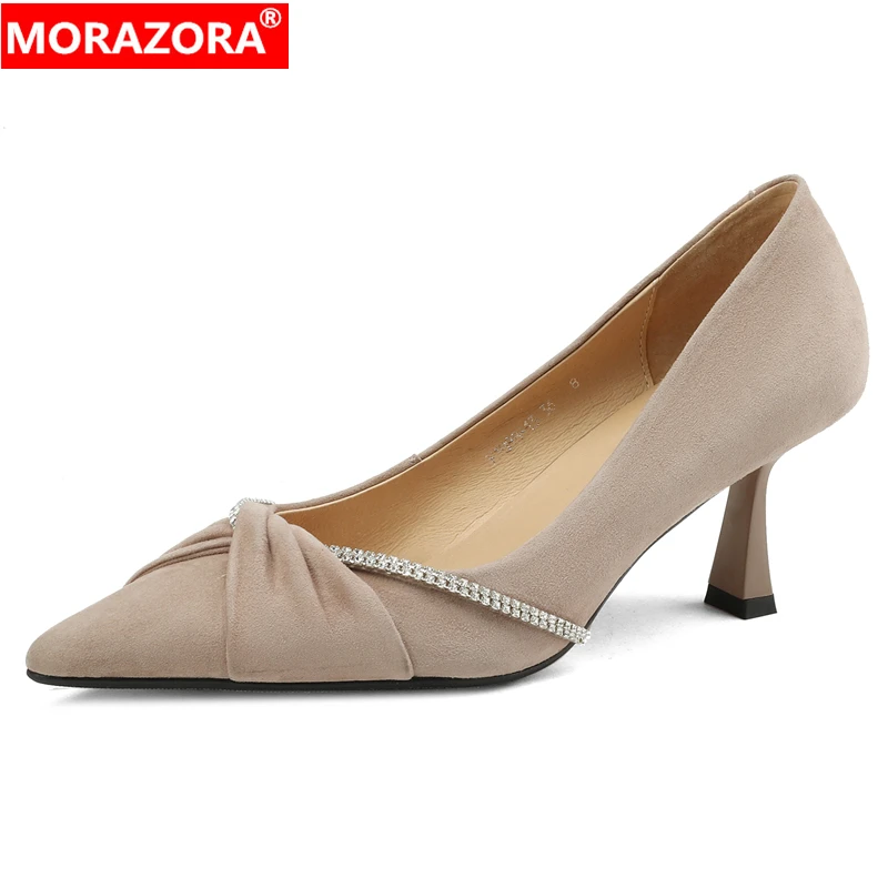 

MORAZORA Size 34-42 New Suede Leather Pointed Toe Party Wedding Shoes Ladies Stiletto High Heels Women Pumps Ins Fashion Shoes
