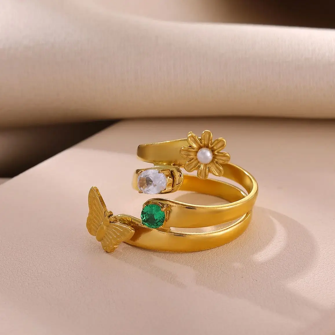 Zircon Ring Butterfly Flower for Women