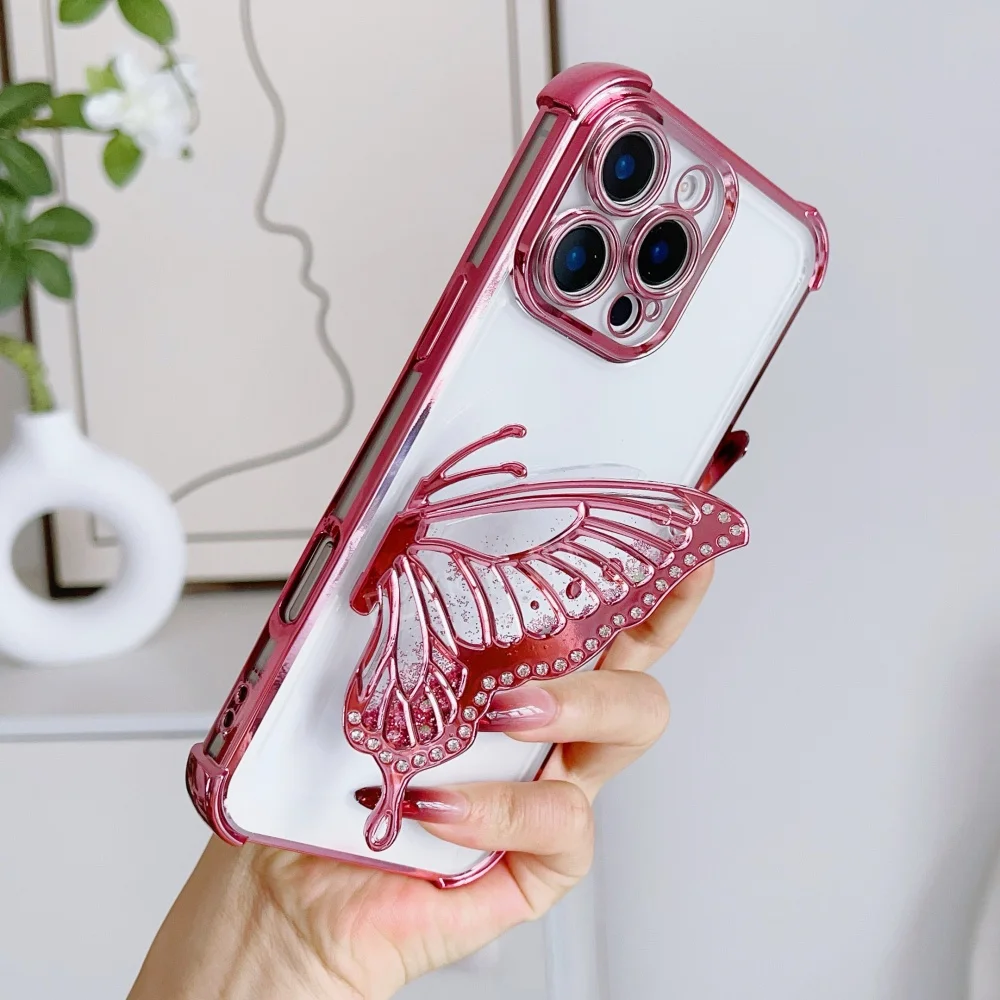 Electroplated Transparent Shiny Butterfly Bracket Phone Case