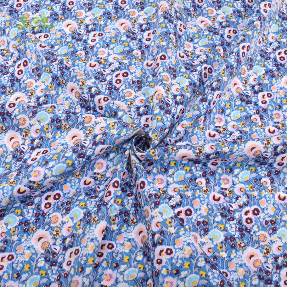 Chainho,Printed Twill Weave Cotton Fabric,Patchwork Cloth,DIY Sewing Quilting Material,Blue Floral Serie,8 Designs,2 Sizes,CC302