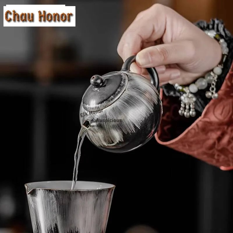 145ml Handamde Black Gilt Silver Teapot Elegant Xishi Pot Household Tea Soaking Kettle with Infuser Teaset Accessories Ornaments