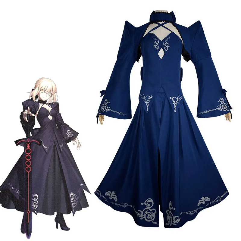 

Anime Fate Stay Night Saber Alter Arturia Pendragon Cosplay Costume Women FGO Zero Fate Black Bride Gothic Lolita Dress