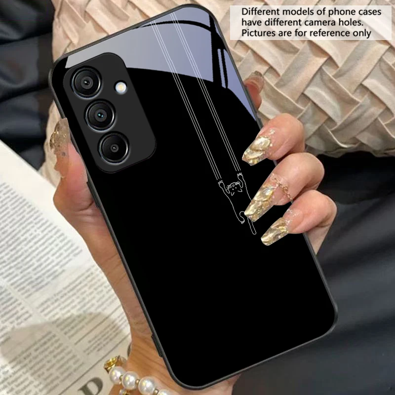 Adorable White Line Cat Glass Phone Case