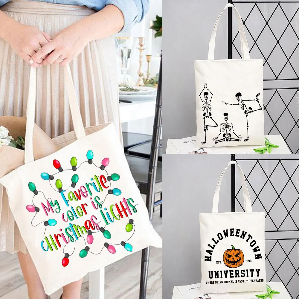 

Halloween Gift Idear Shopper Shopping Bag Halloween Skeleton Pumpkin Tote Bag Vintage Swoosh Skeleton Totes Halloween Bag Bolsa