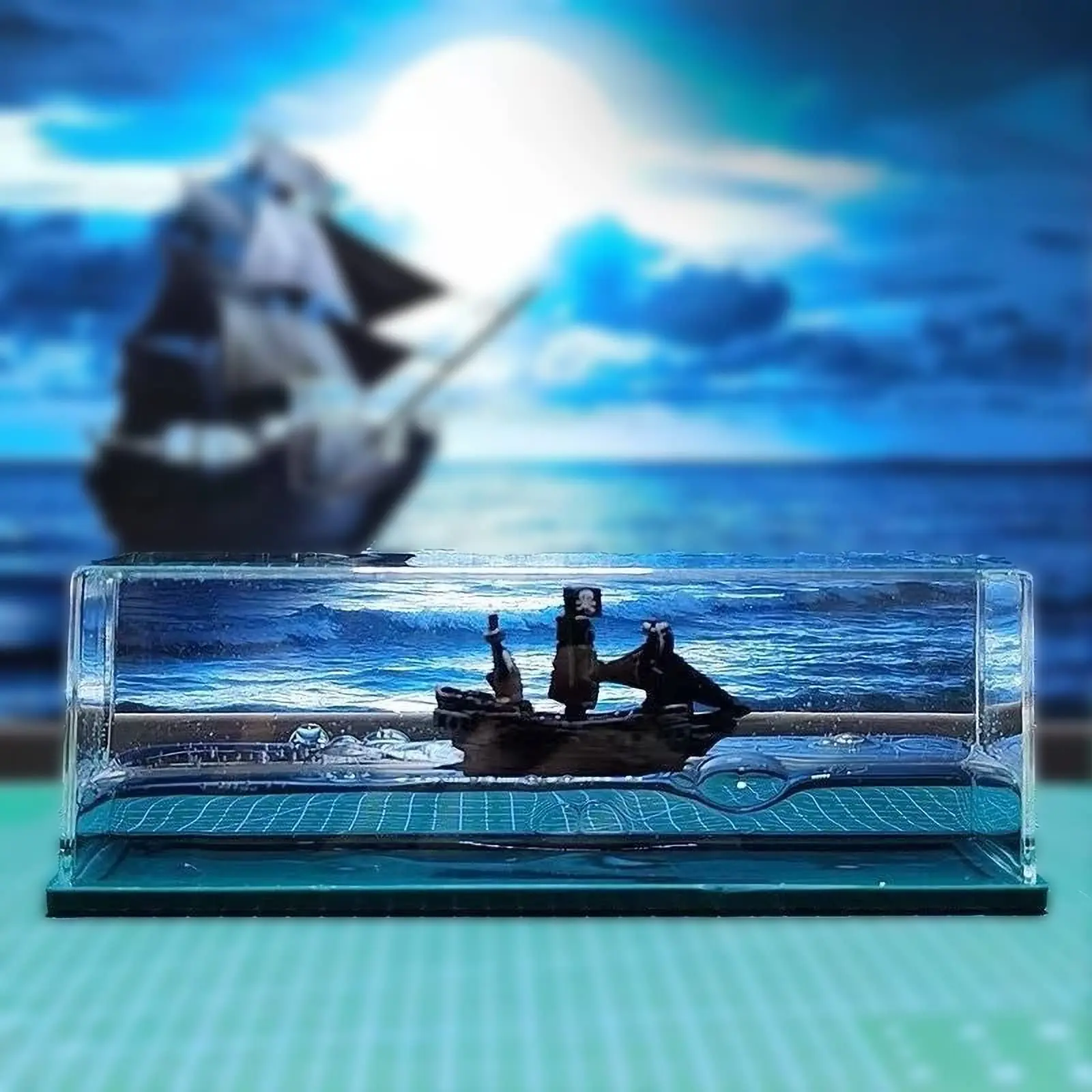 

Unsinkable Black Pearl Pirate Ship Toy Cruise Ship Fluid Drift Bottle Sea Liquid Wave Boat Box Decoration Creative Ornament