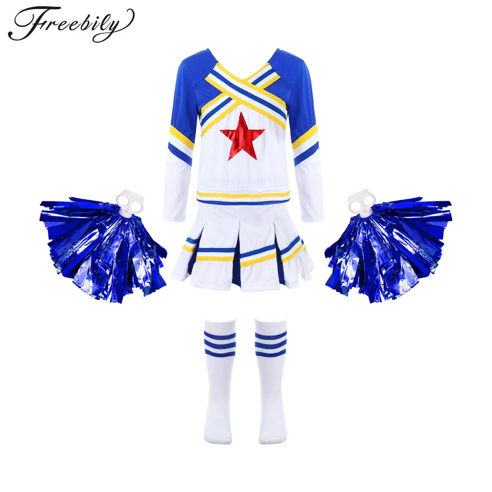 Bambini Ragazze Cheer Leader Costumi Maniche Lunghe Uniformi Da Cheerleader Cheer Dance Outfit Con Calzini Set Di Pon Pon