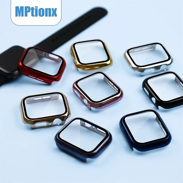 360 couverture complète pour Apple Watch 45mm 41mm 44mm 40mm 42mm 38mm, boîtier de placage protecteur d'écran en verre pour iwatch 9 8 7 6 5 4 3 2 SE 1
