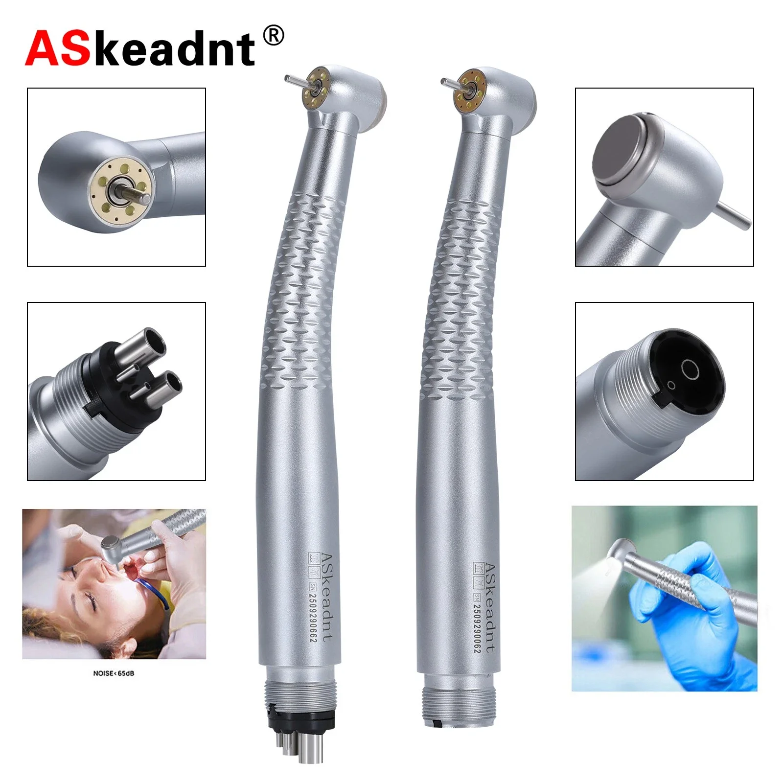 Dental LED E-Generator Hochgeschwindigkeits-Handstück mit 5 LEDs, 5 Sprühringen, LED-Glasfaser und 5-fach Wasserspray-Luftturbine