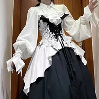 Kimutomo JK Shirts Women Japanese Vintage Lolita Irregular Blouse Lace Bandage Flare Sleeve Ruffles Y2k Aesthetic Kawaii Tops - Image 2