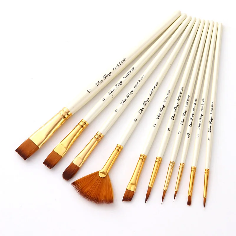 10Pcs Paint Brushes Set with Fan Artist Brush Professional Nylon Tips Wooden for Acrylic Oil Watercolor Miniature Rock Painting 6pcs paint brushes set synthetic nylon tips artist brush for acrylic oil watercolor gouache artist professional painting kits