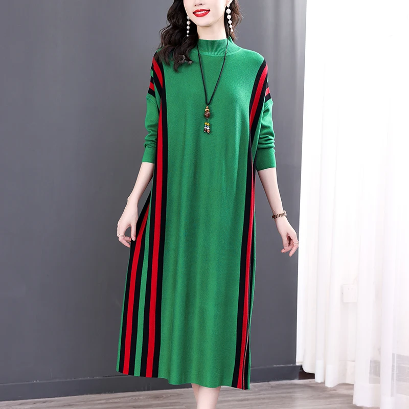 Winter Green Casual Knitted Sweater&Jumpers Autumn Elegant Vintage O-Neck  Pullovers Women Bodycon Wool Sweater Midi Dresses - AliExpress 200000345