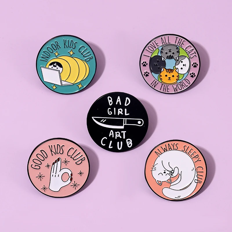 

Always Sleeping Club Enamel Pins Collect Fun Good Kids Bad Girl Art Brooches Lapel Badges Cats Jewelry Gift for Kids Friends