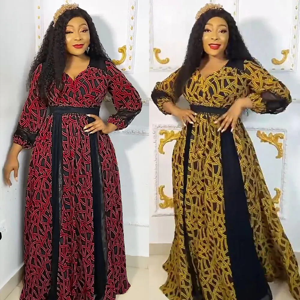 

Платье женское длинное вечернее из шифона с принтом, в африканском стиле