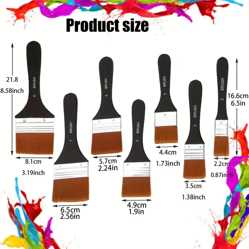 7pcs Large Flat Paint Brush Set, Soft Nylon Bristles for Acrylic, Oil, Gesso, Watercolor-Versatile Artist's Varnish Application 3