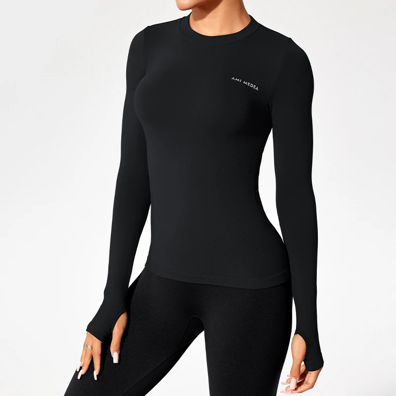 Nylon Training Wear Seamless Workout Top T Shirt Womens Activewear Slim Fit WomenSports Long Sleeve T Shirt Ladies Tops
