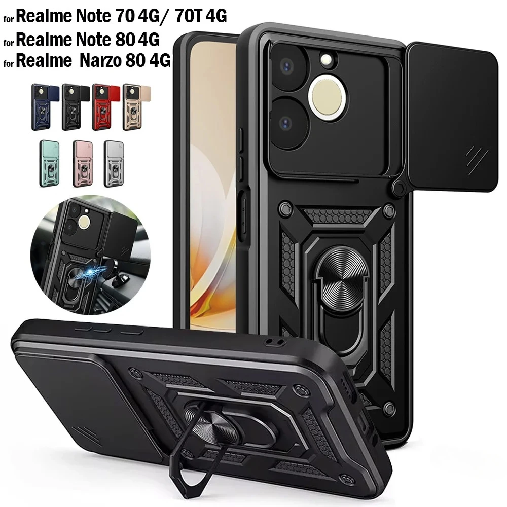 Slide Camera Cover with Ring Kickstand Holder - Full Protective Shockproof Phone Case