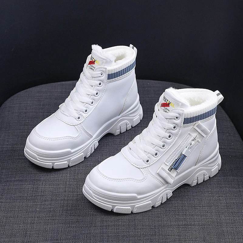 Platform Plush Woman Sneakers 2023 Winter High Top Casual Shoe Versatile Ankle Boot Fashion Leather Boot Board Shoes Women Shoes