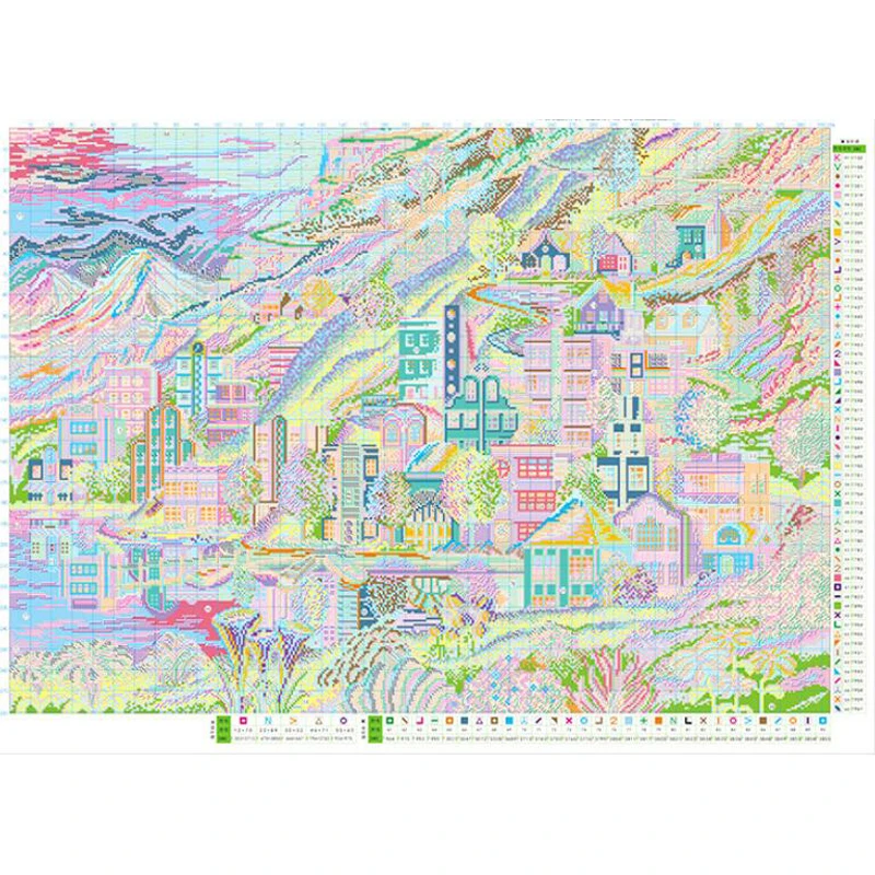 Rainbow Town Cross Stitch Kits Stamped 11CT 14CT Needlework DIY Patterns Handmade Embroidery Set
