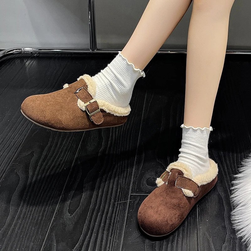With Round Toe Anti Slip Warm and Casual Cotton Slippers for Women in Winter Fashionable New Elegant Flat Cotton Slippers