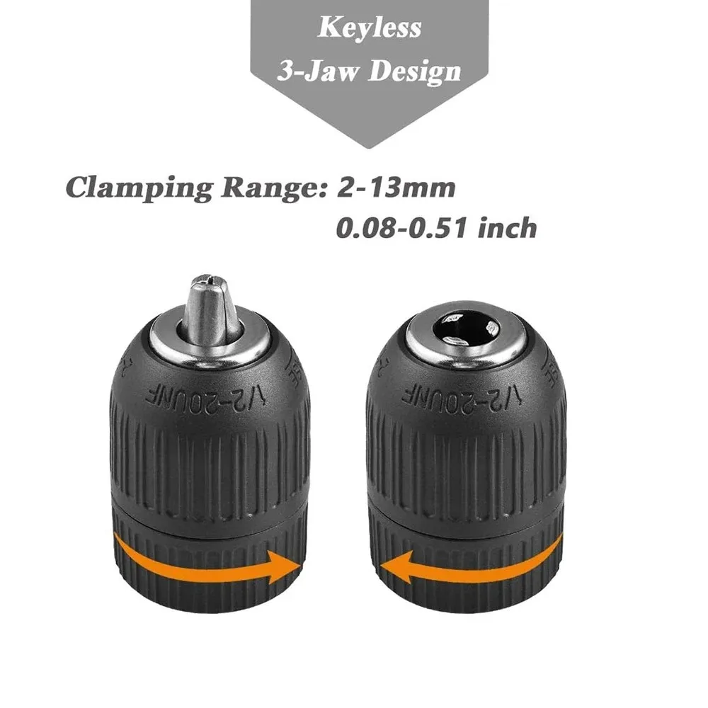 Drill Chuck Drill Chuck With 1/2inch Chuck Socket Square Female Adapter 1/2-20UNF Quick Grip Keyless 2mm~13mm(0.08"~0.51") Clamp Range