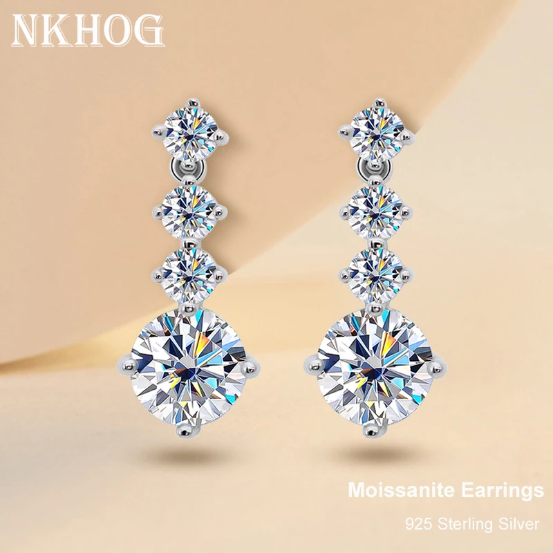 Nkhog S925 Orecchini Pendenti In Argento Moissanite Per Donna 2.6 Carati D Colore Vvs1 Moissanite Diamante Fidanzamento Gioielli Da Sposa Regalo