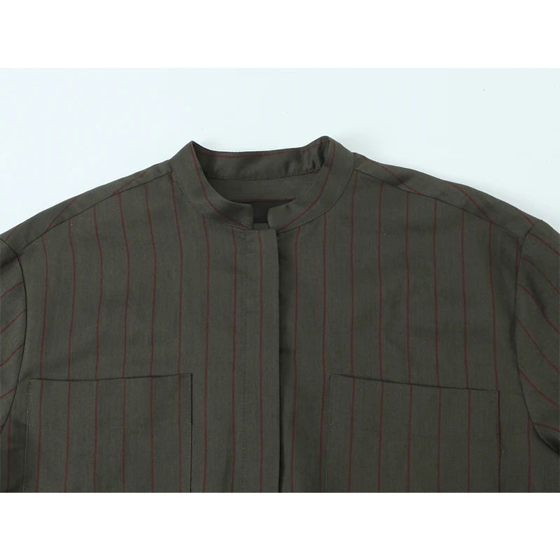 Chic Stripe Shirts for Women 2025 New Fashion Stand Collar Long Sleeve Women's Casual Loose Shirt And Blouse Woman Top ﻿