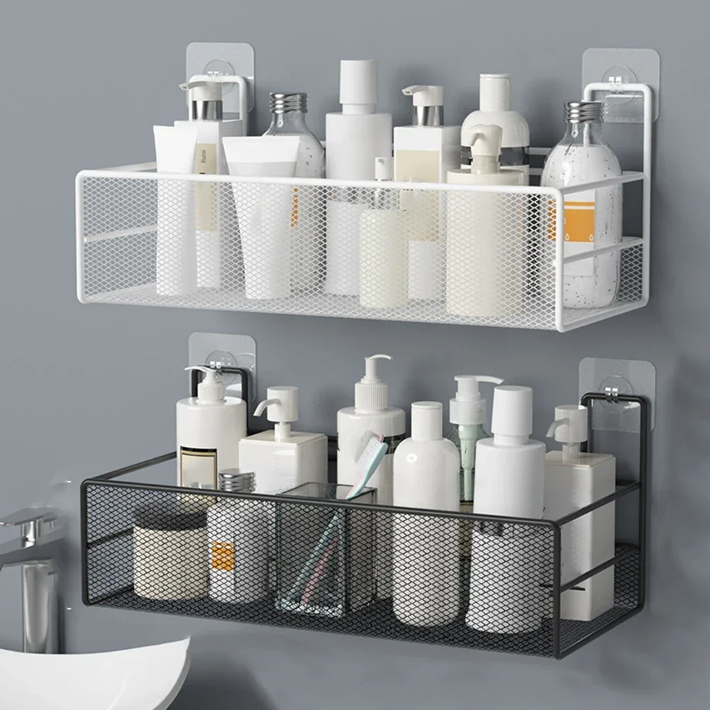 Punch-free Bathroom Self-stickers Rack Bathroom Shelf Toilet Space Storage Hang Basket Rack Organizer Hang On The Wall
