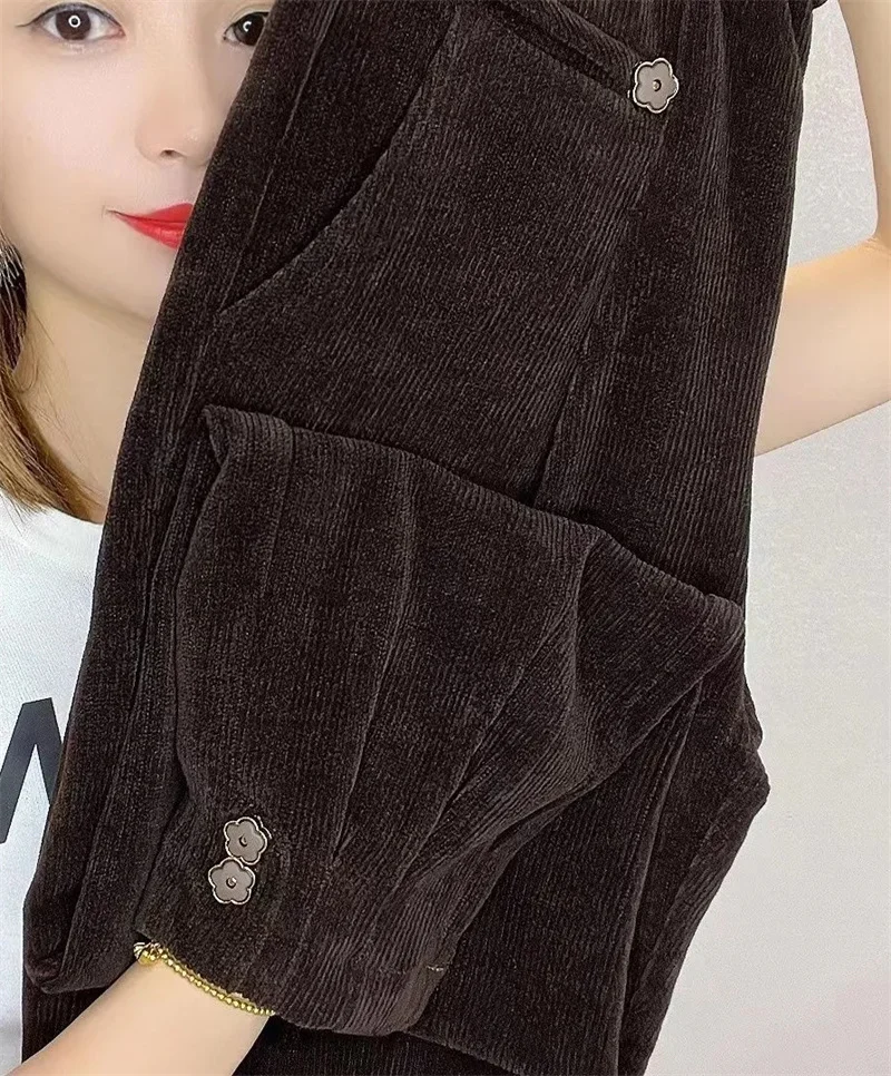 Corduroy Velvet Lined Warm Harem Ankle-length Pants Winter Thicken Women New Jogger Pantalones Casual Snow Wear Sweatpants