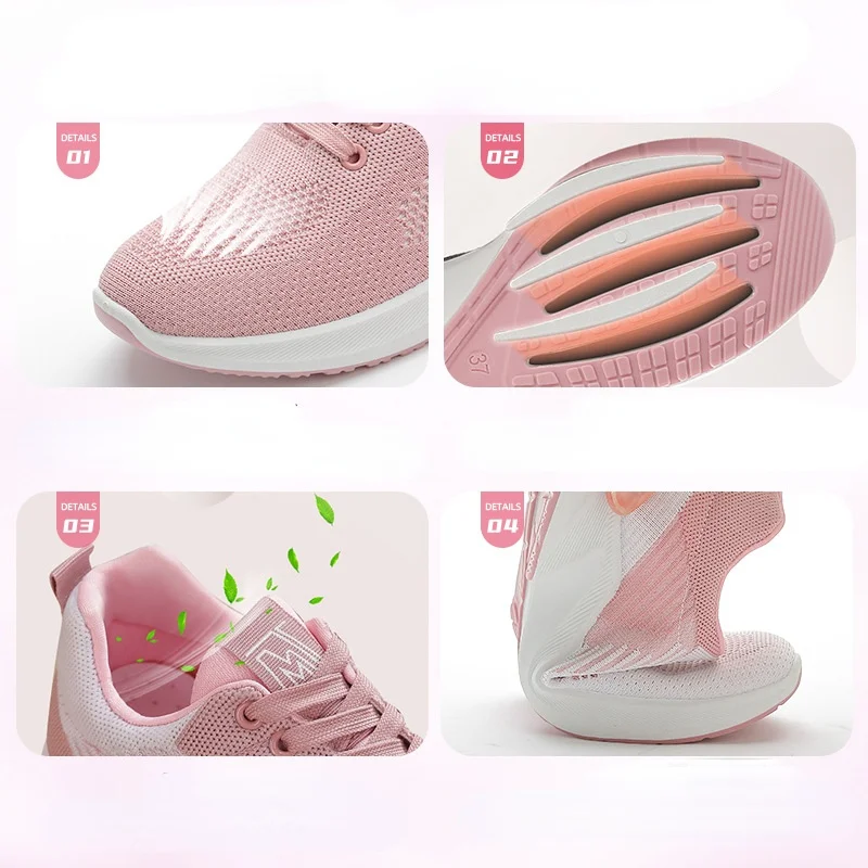 2022 New Breathable Shoes for Women Sneakers Stretch Fabric Tenis Feminino Lace-up Casual Lady Shoes Platform Sneakers Woman