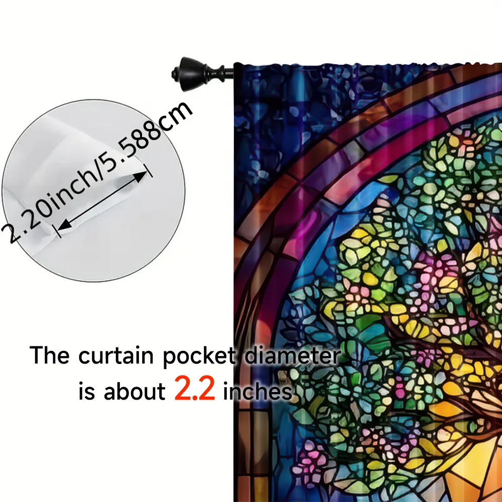 2pcs, spring summer Curtains Stained Glass Tree of Life Yarn Curtains 100% Polyester Room Decor for Room, Kitchen, Study, 5