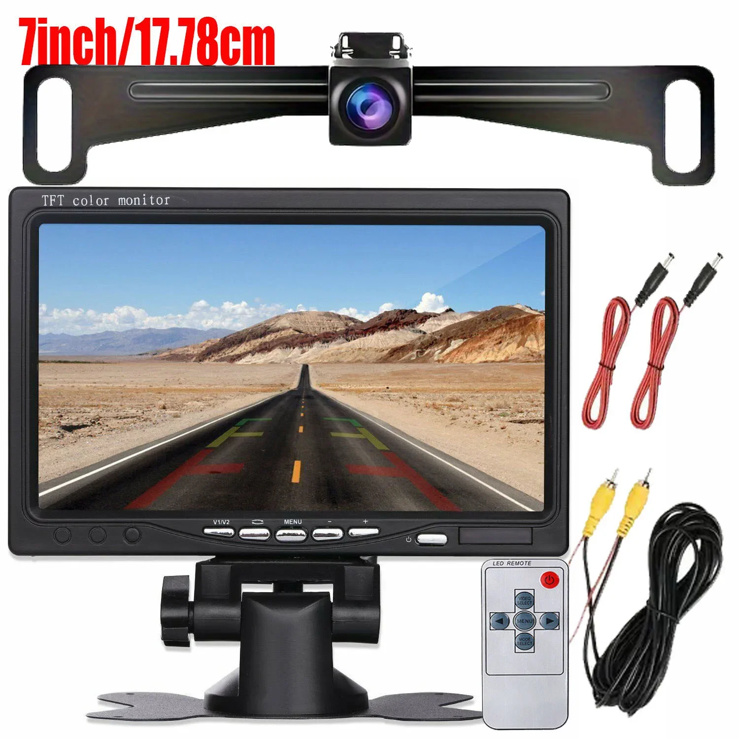 차량용 TFT LCD 스크린, 6M 케이블 모니터 포함, 7 인치, 후방 뷰, 후진 백업 카메라 키트, 트럭, 버스, RV, 트레일러, 트랙터, 캠핑카용