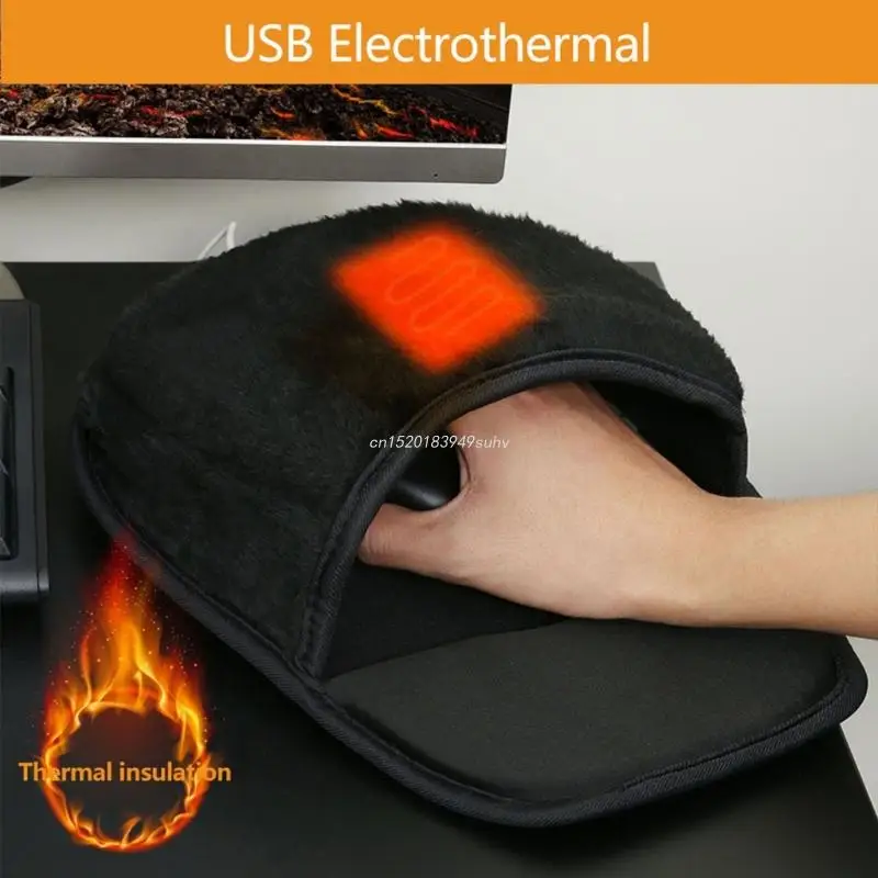 USB Verwarmde Muismat Muis Handwarmer met Polsbeschermer Warm Winter Grijs