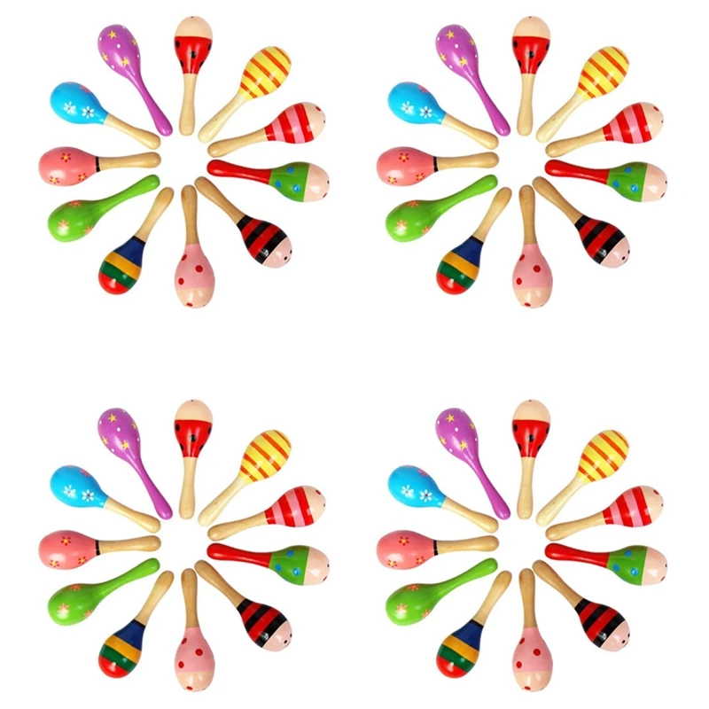 

40 PCS Wooden Wood Maraca Rattles Shaker Percussion Kids Musical Toy Favour, Maracas 10, 36 Months Up