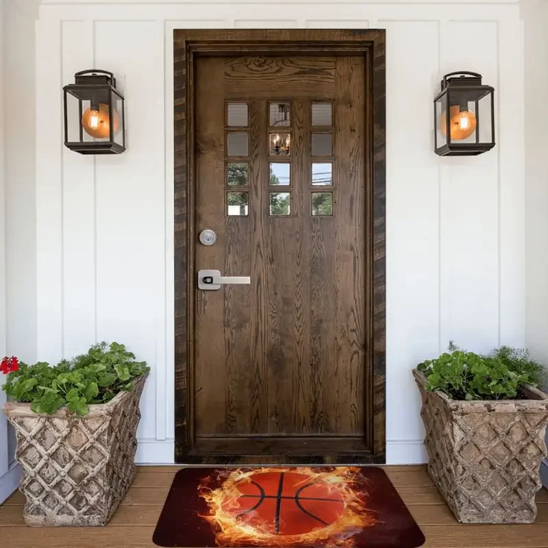 Basketball Burning Front Door Mat Anti-Slip Indoor Absorbent Sports Lover Doormat Living Room Entrance Rug Carpet
